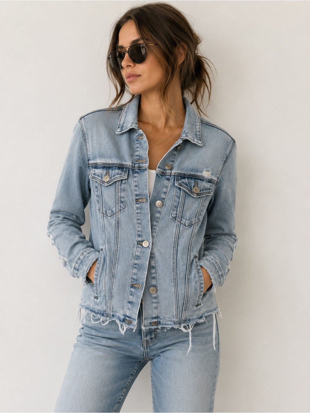 RtA Harmony Denim Light Wash Distressed Denim Jacket Size XS